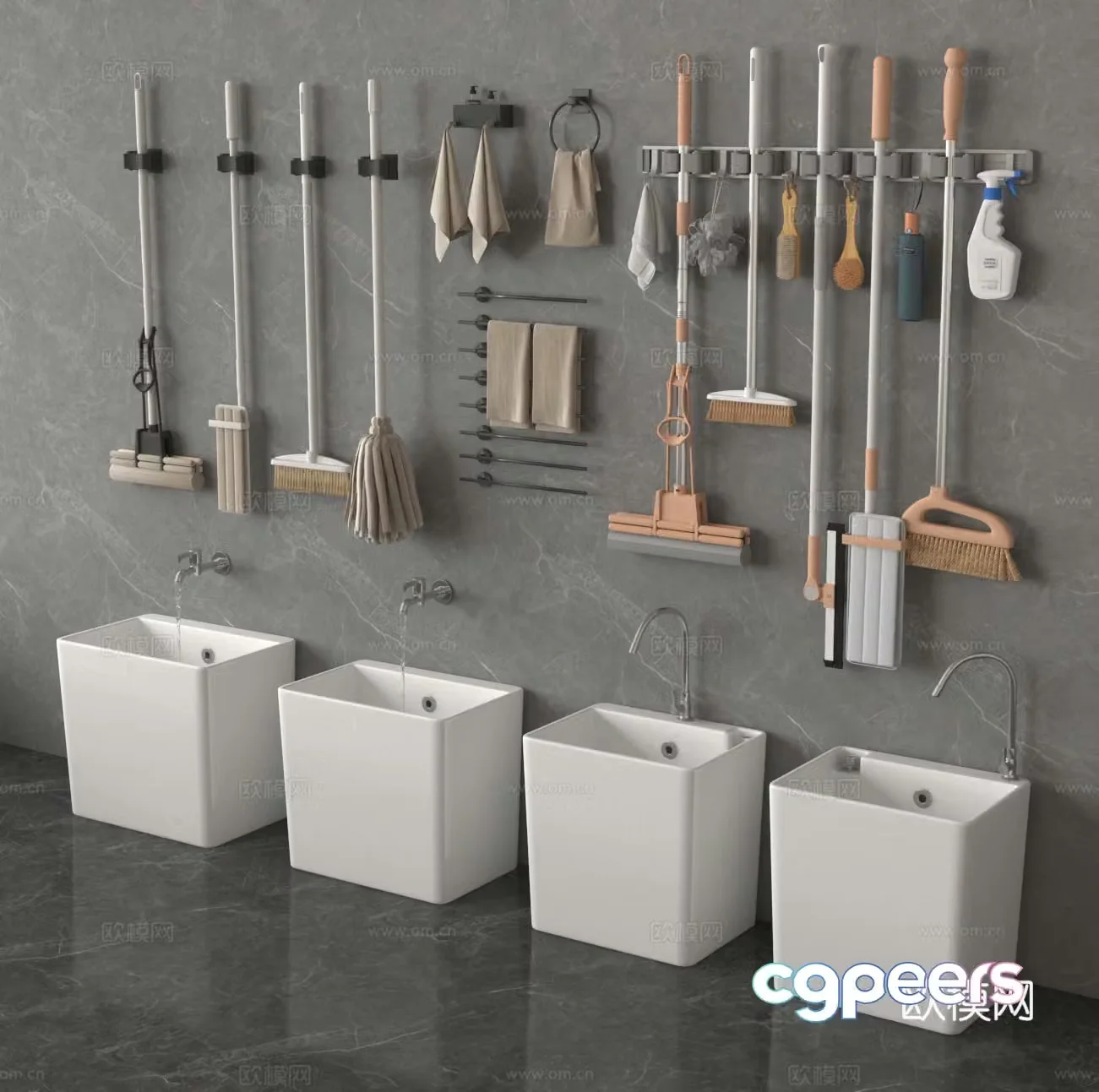Mop pool Mop pool Mop broom Towel rack 3d model
