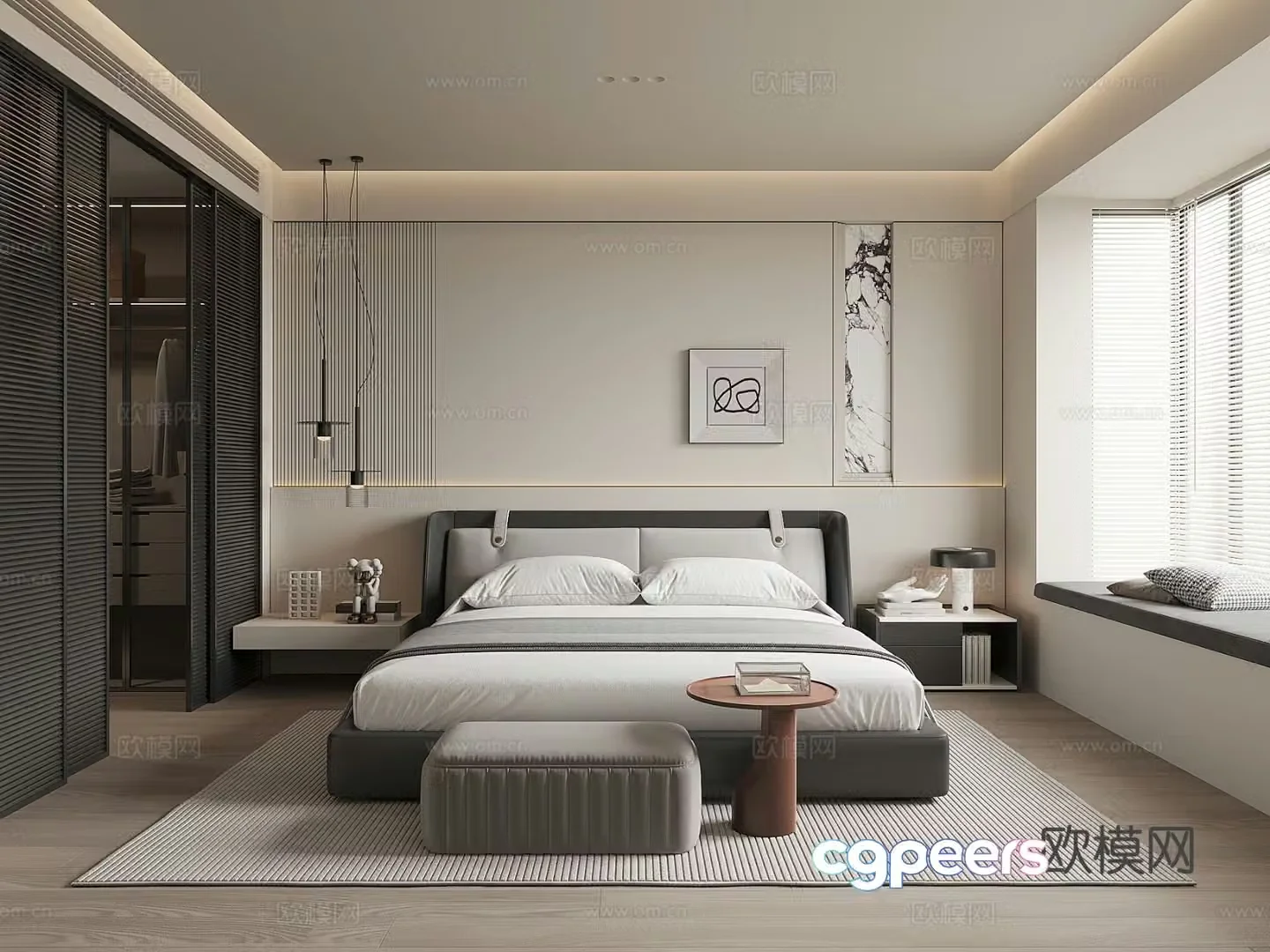 Advanced gray bedroom master bedroom 3d model