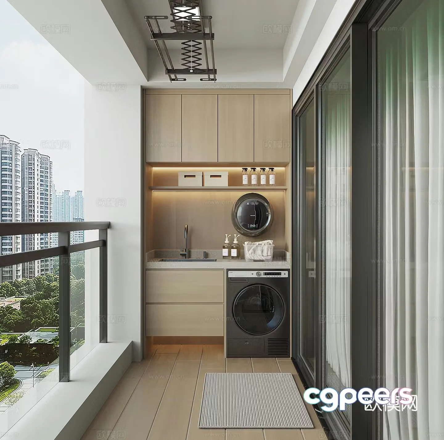 Modern balcony washing machine cabinet 3d model