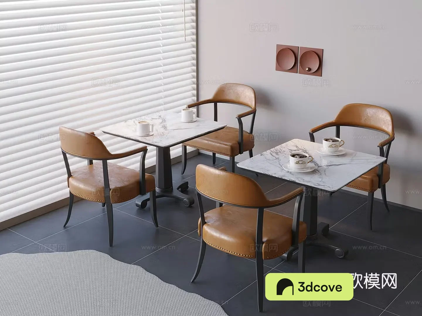 Coffee table dining table tea table and chair marble dining table backrest chair 3d model