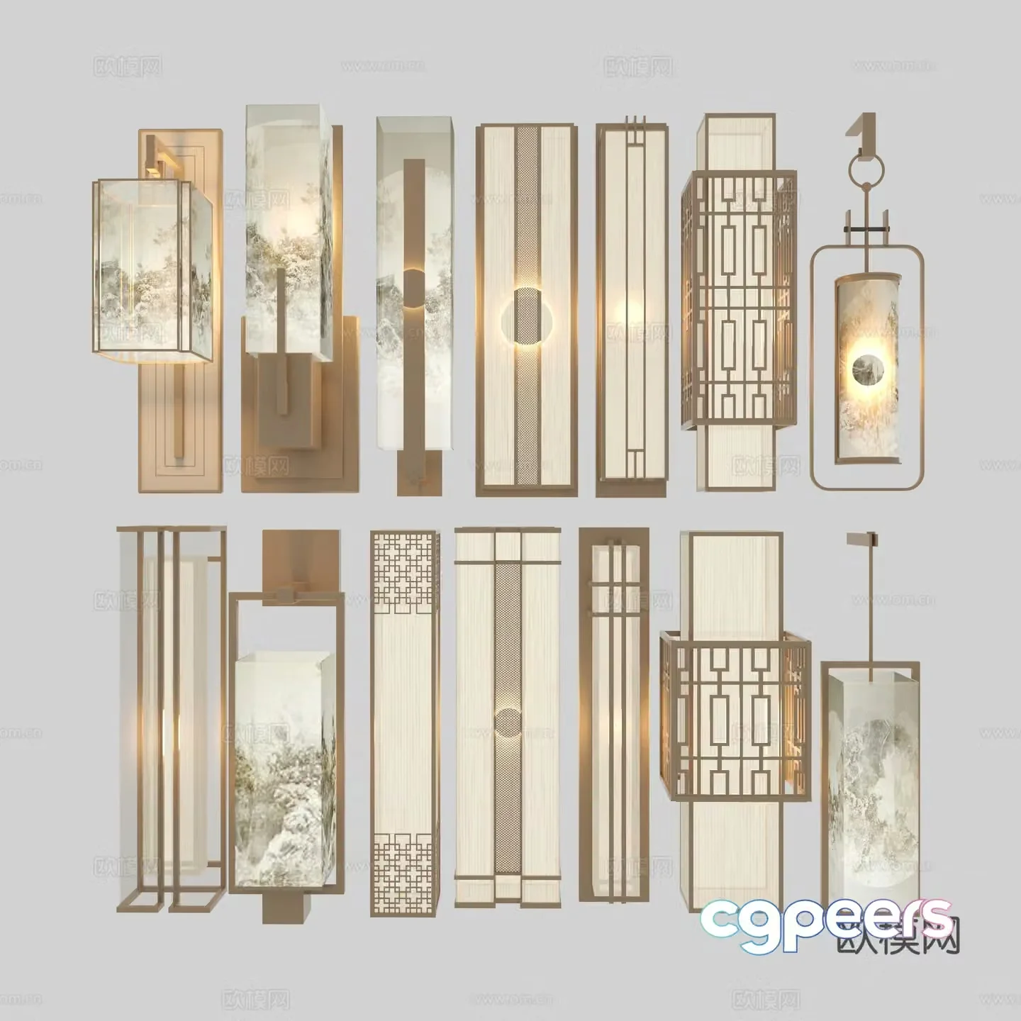 New Chinese style wall lamp metal wall lamp 3d model