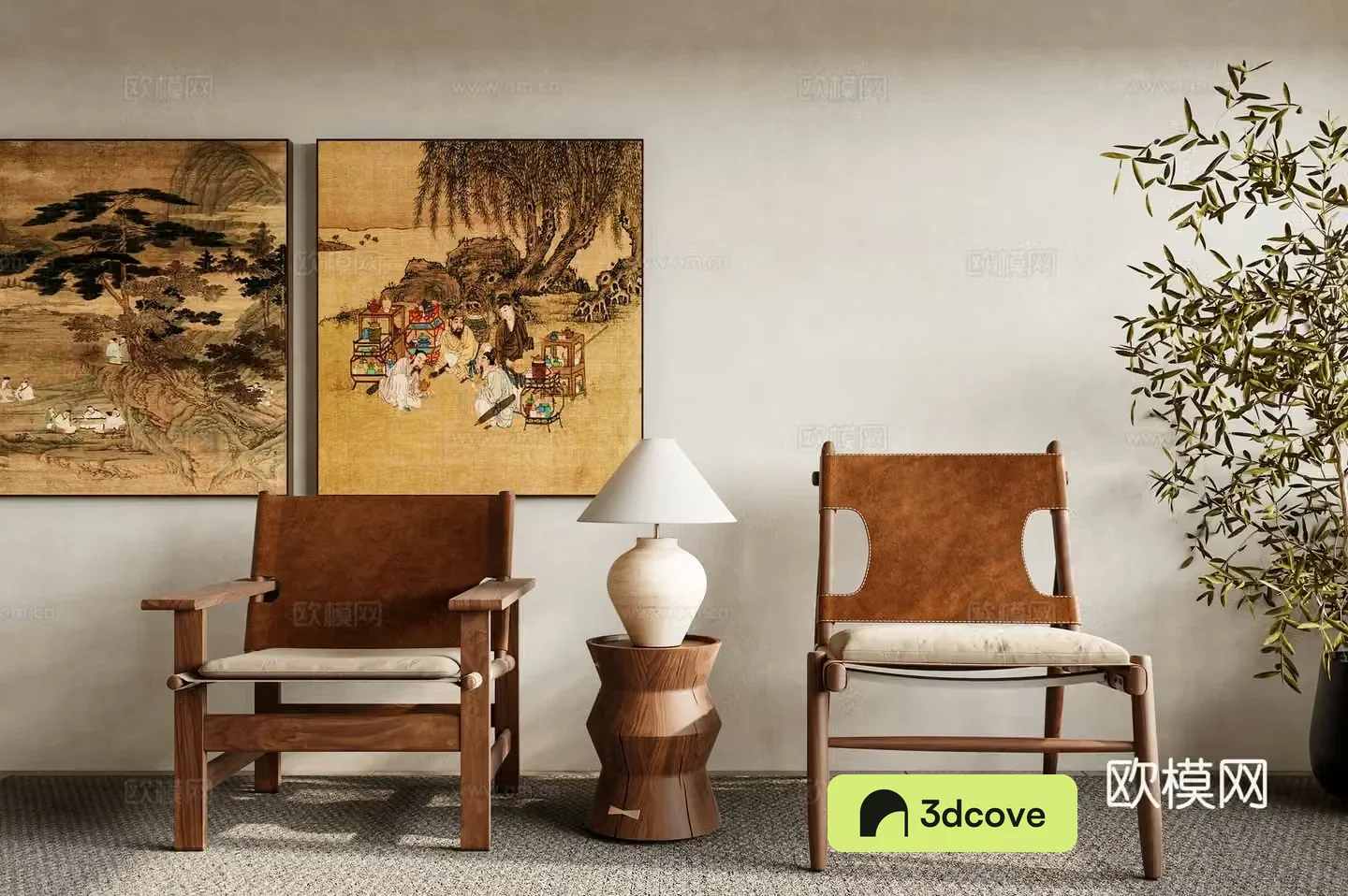 Chinese casual chair Wasabi style leisure chair Leisure chair combination Single chair 3D model