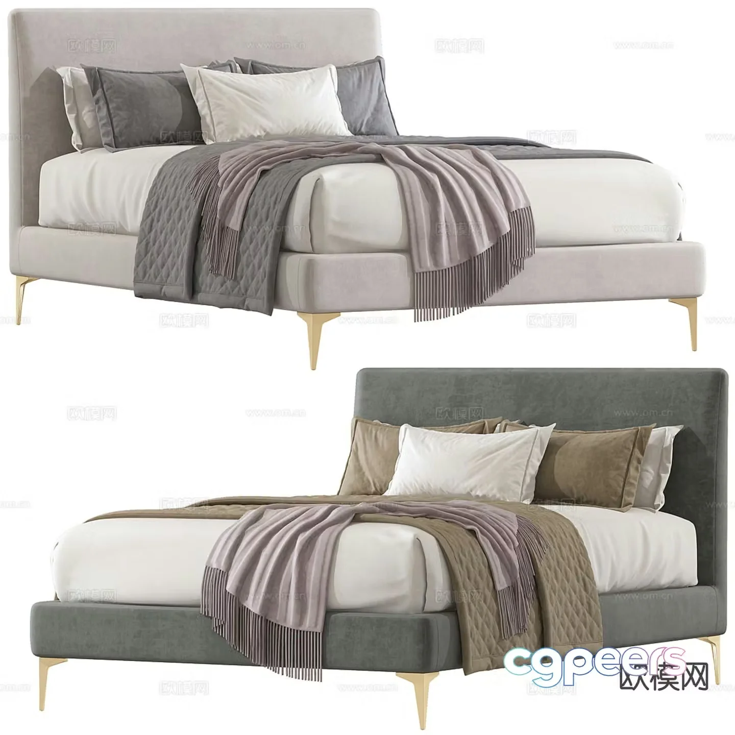 Westelm modern double bed 3d model