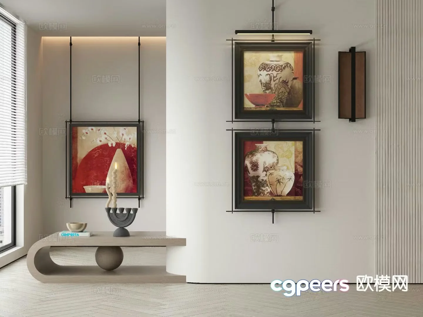 Modern decorative painting retro hanging painting combination painting 3D model