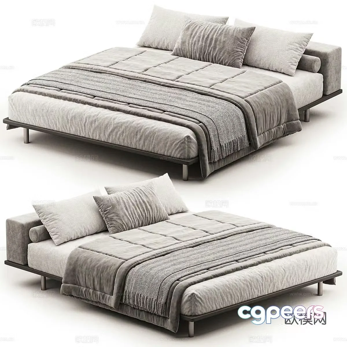 Modern double bed 3D model