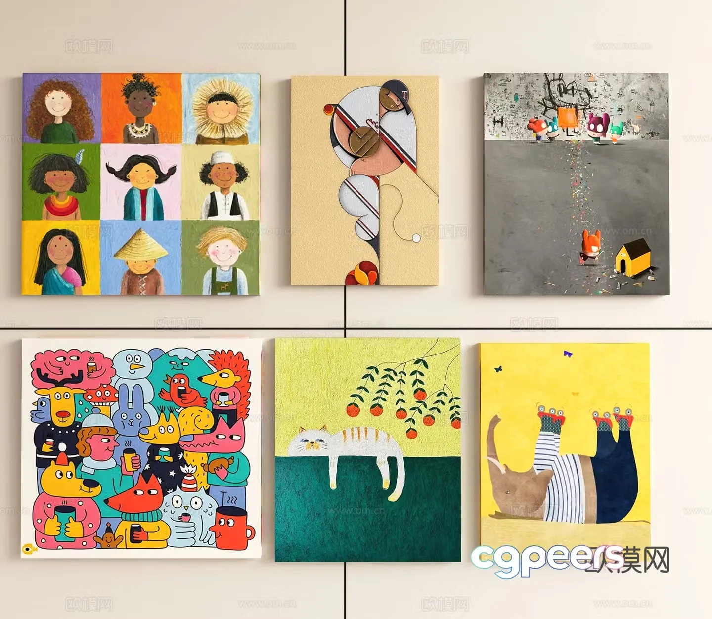 Modern children’s abstract painting decorative painting dopamine decorative painting color painting 3D model