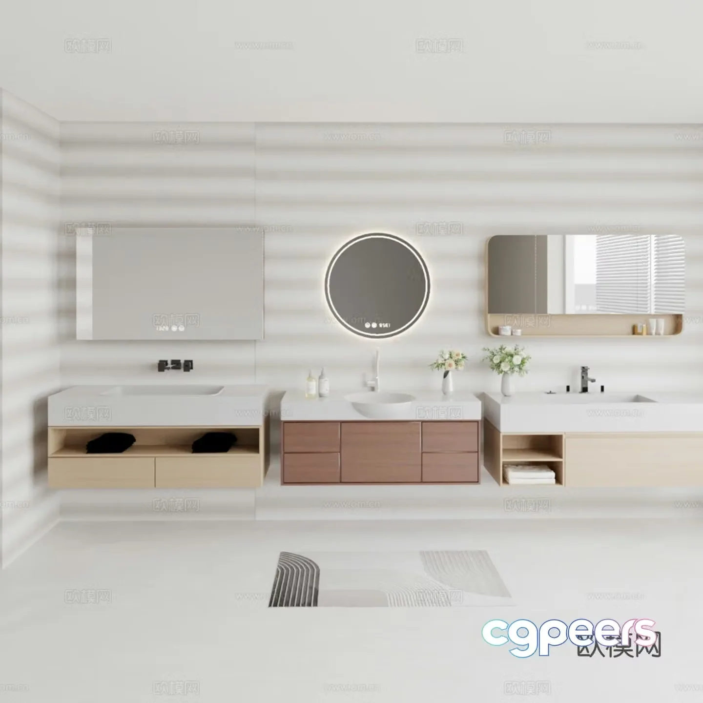 Bathroom mirror cabinet combination 3D model