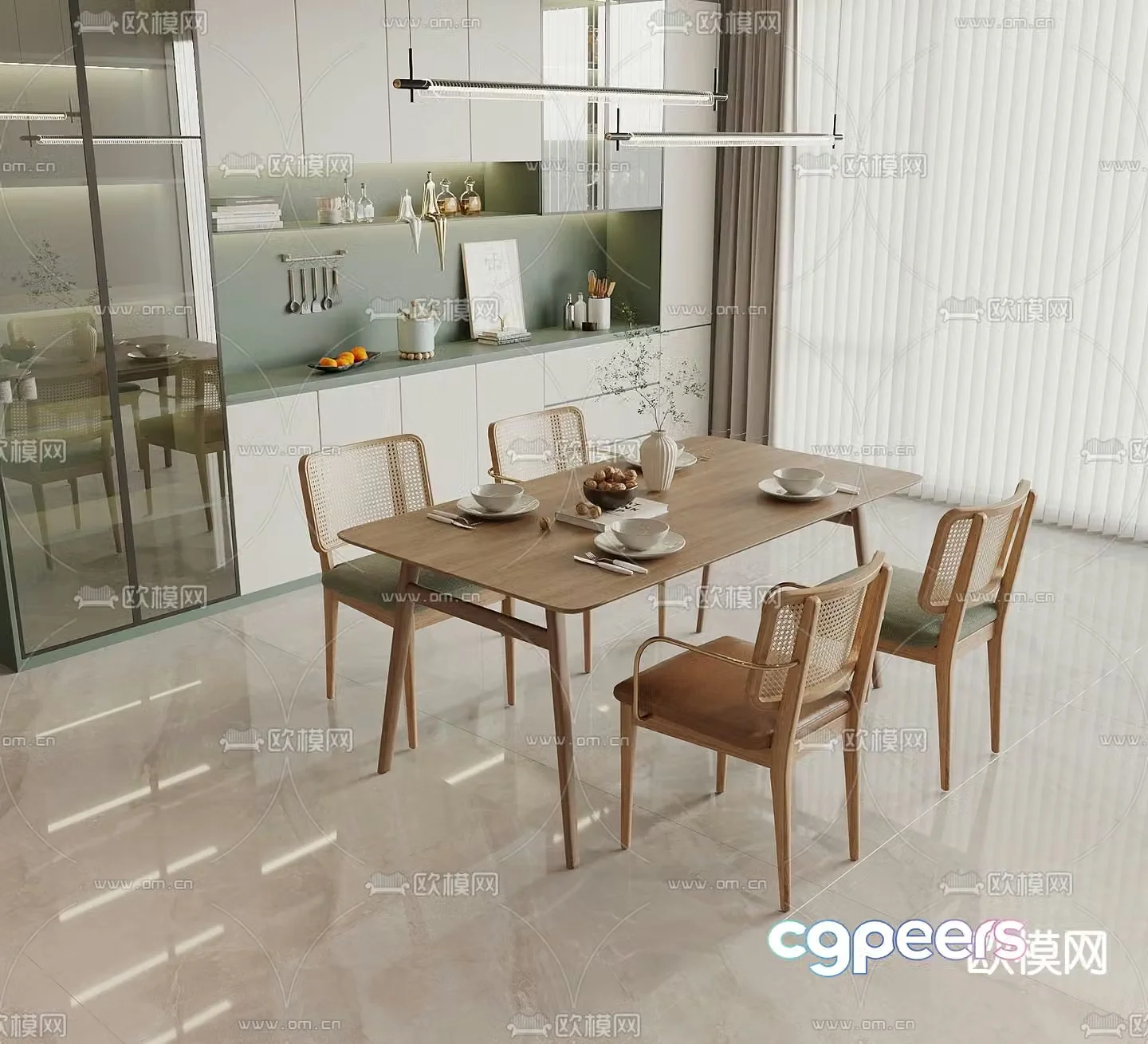 Nordic dining table and chairs 3d model