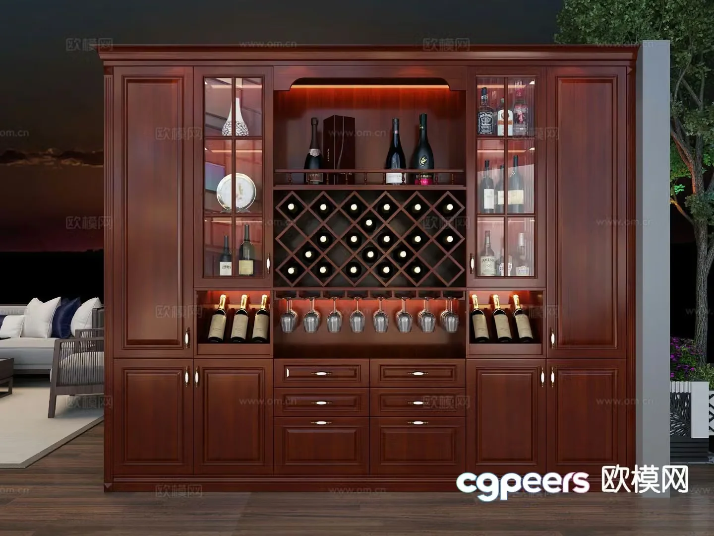 American wine cabinet sideboard 3d model