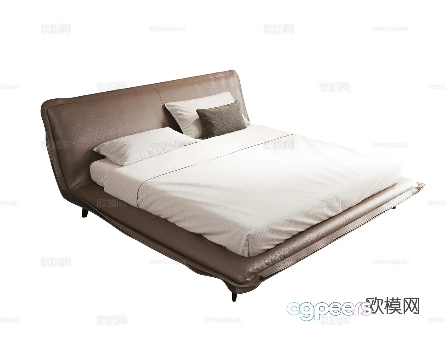 Modern double bed leather double bed master bedroom secondary bed senior bed brown double bed 3d model