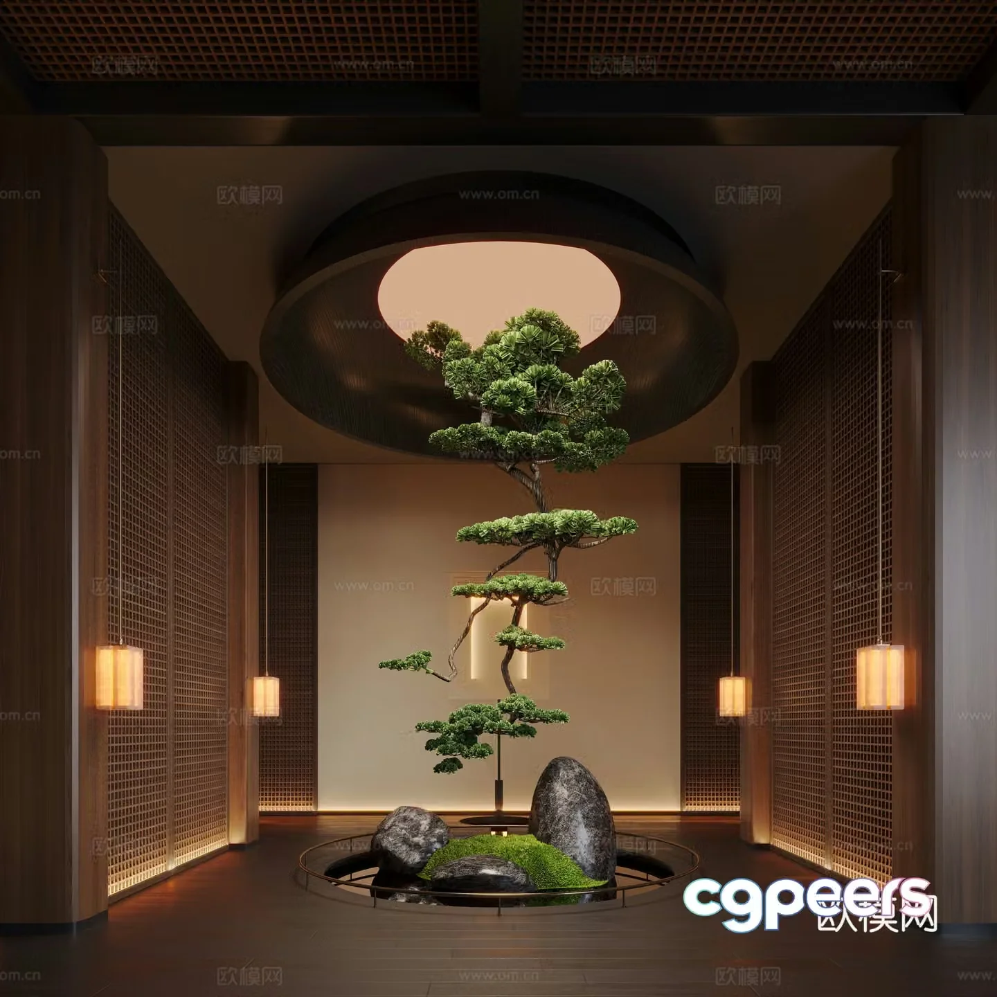 New Chinese aisle aisle landscape installation hanging tree 3D model