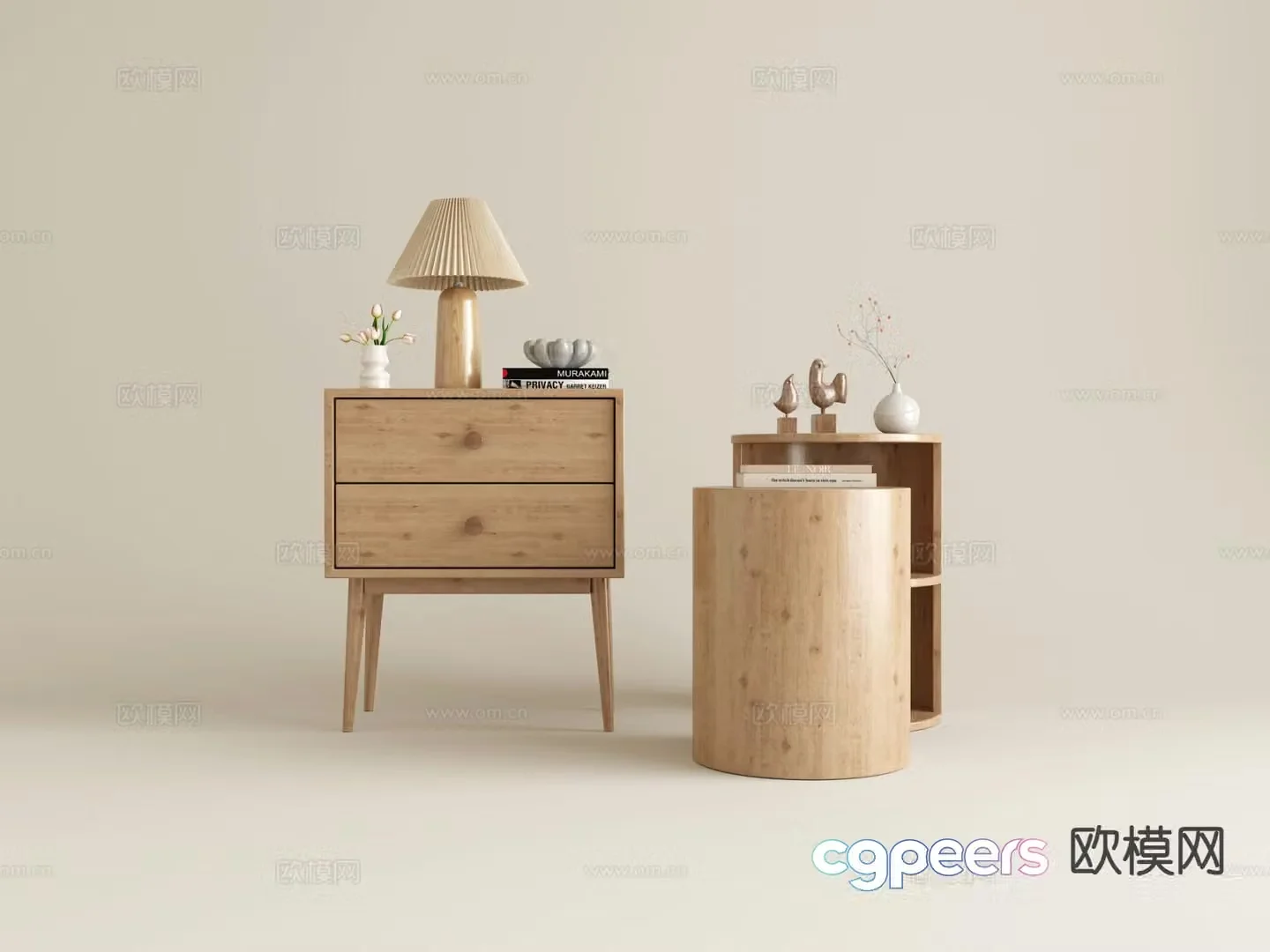 Log style bedside table 3d model