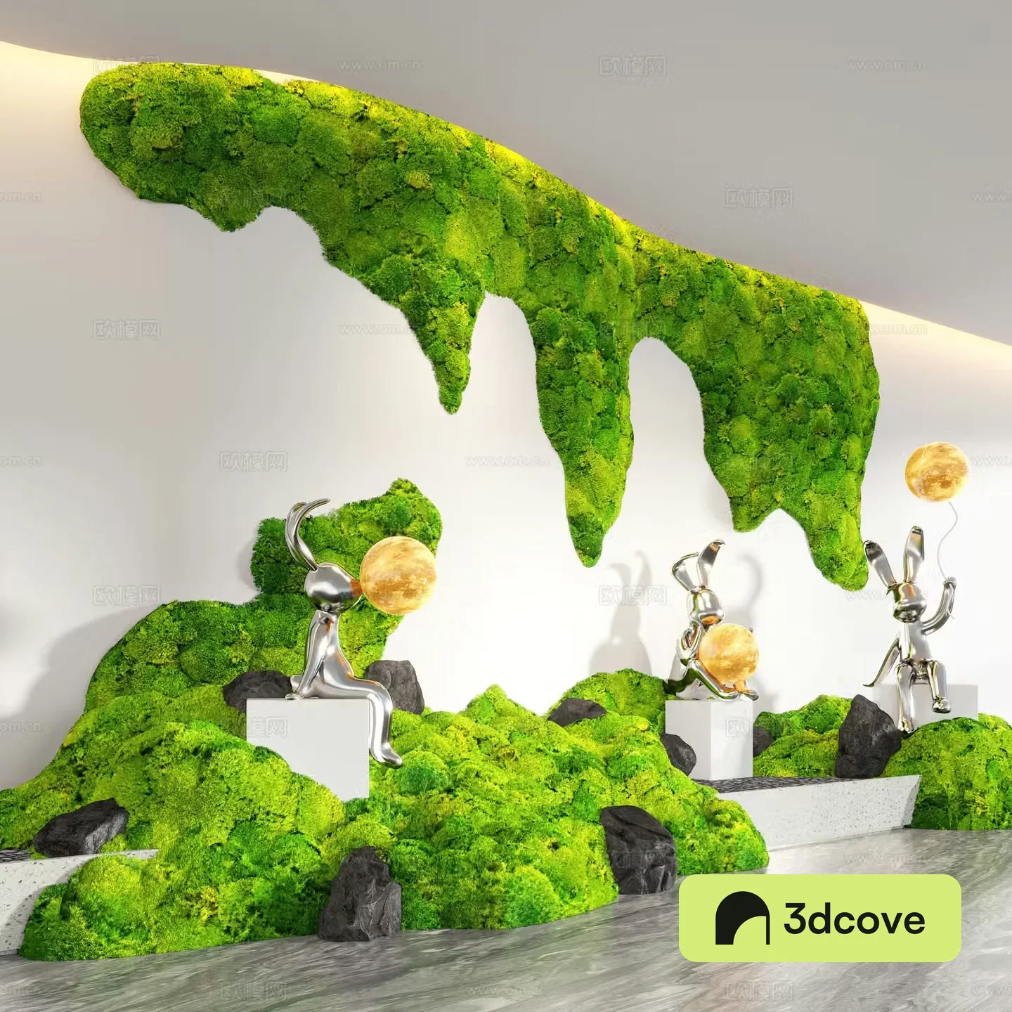 Modern interior landscape landscaping moss landscape plant wall immortal moss wall