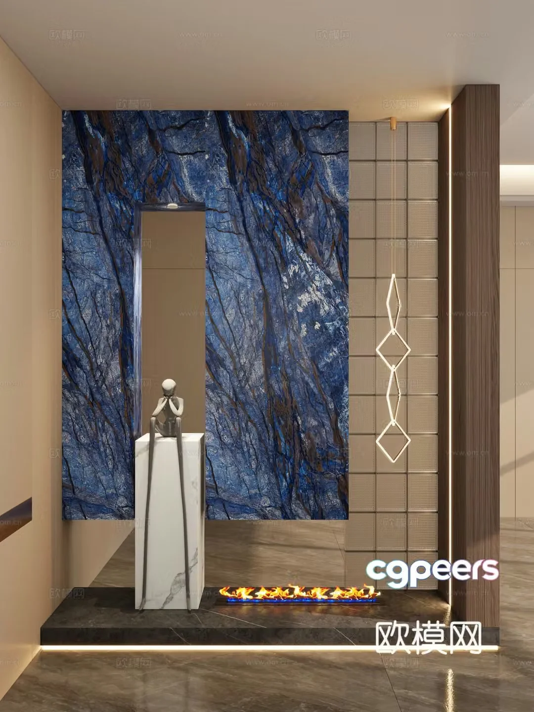 Light luxury flame fireplace entrance partition entrance hall 3D model