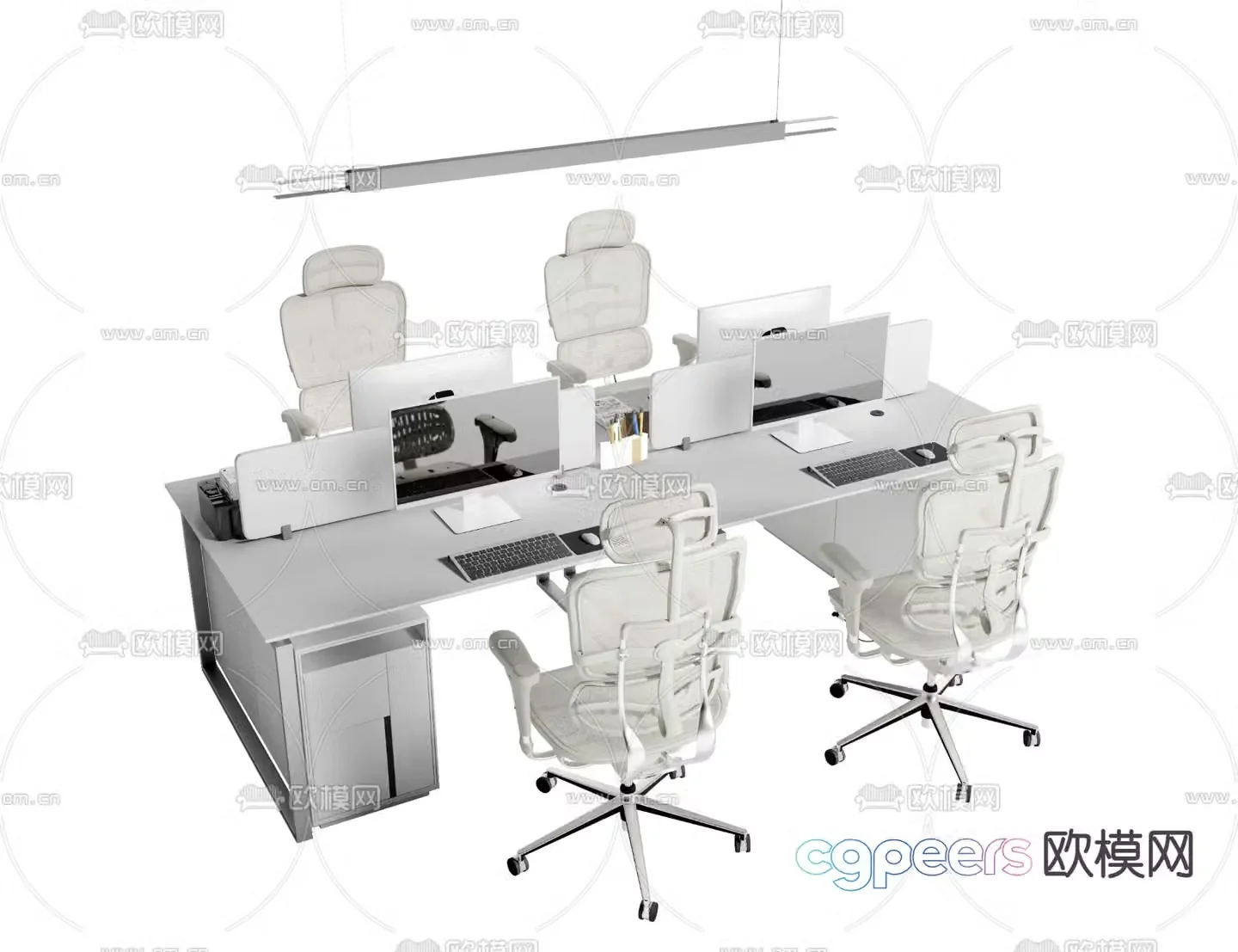 Work station office desk chair screen card position 3d model