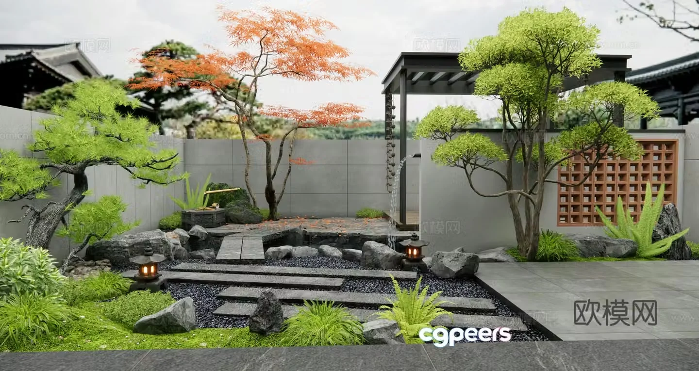 New Chinese style courtyard landscape landscape wall 3D model