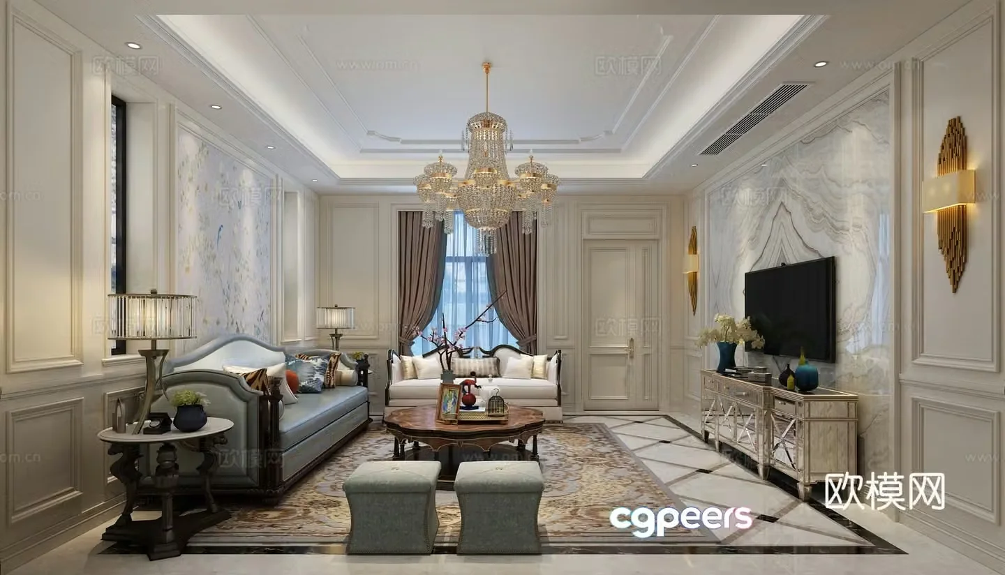 European classical living room chandeliers wall light 3d model