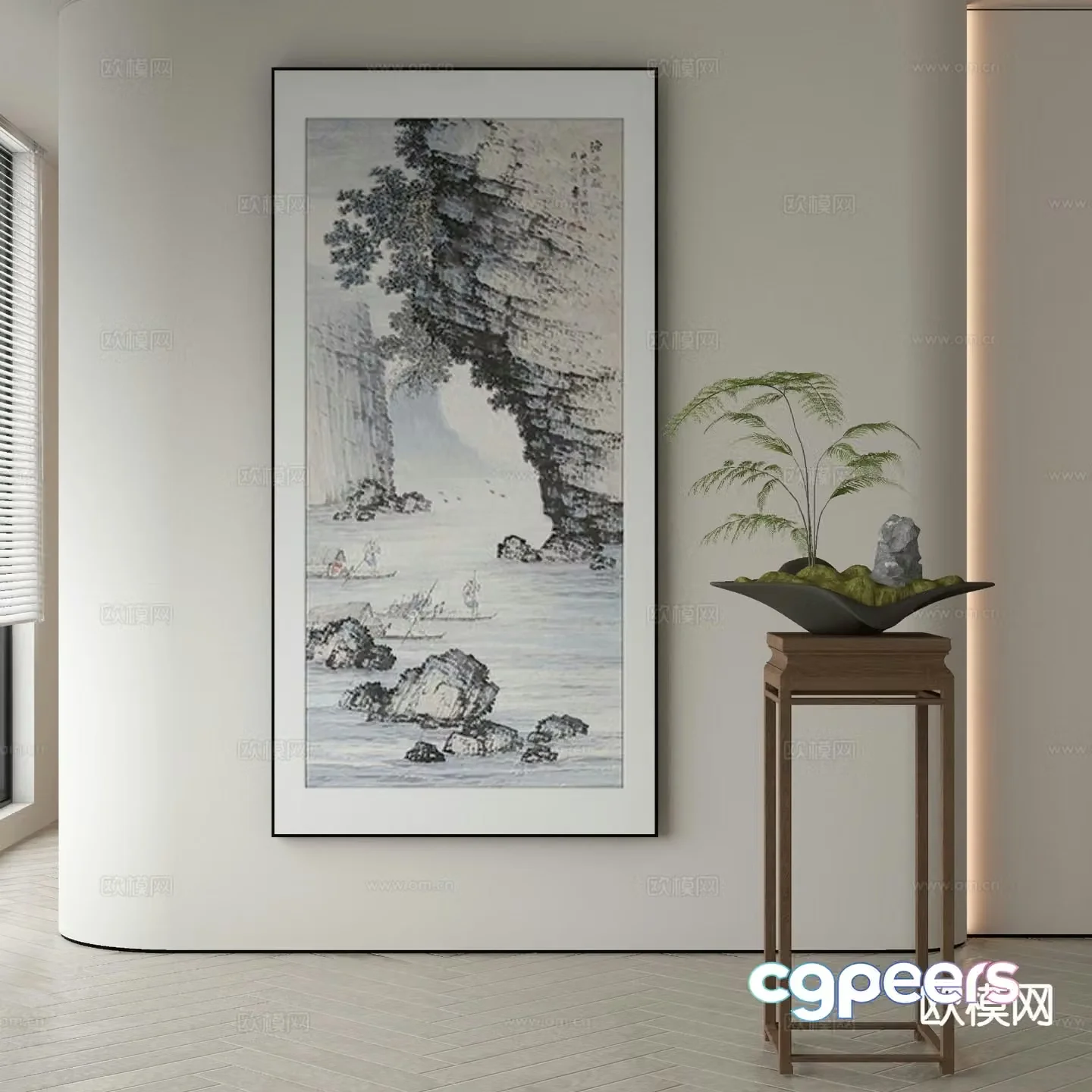 New Chinese style decorative painting ink painting 3D model
