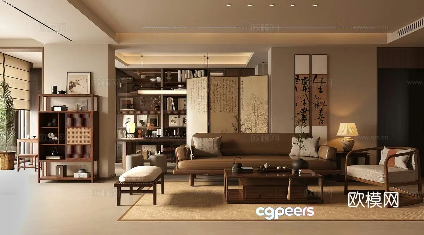New Chinese-style Zen living room Chinese-style Song-style living room Sofa coffee table combination Song-style aesthetic living room 3D model