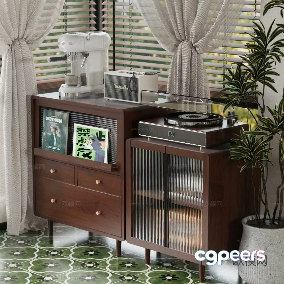 Middle-aged style chest of drawers side cabinet decorative cabinet 3d model