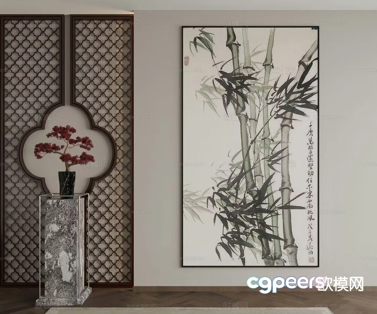 New Chinese style decorative painting bamboo hanging painting 3d model