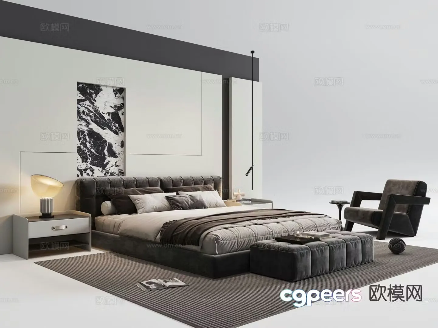 Italian double bed 3d model