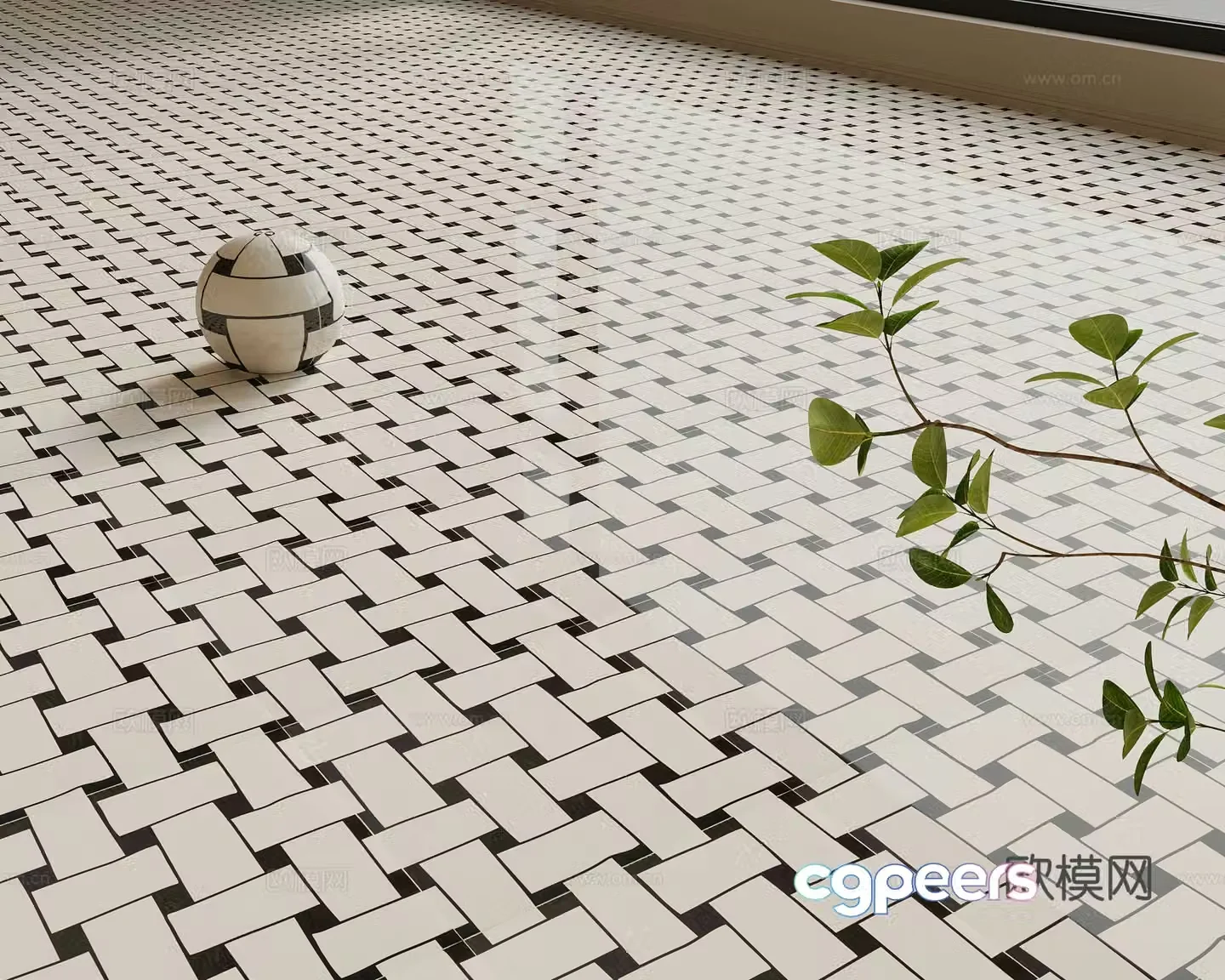 French floor tiles Small flower floor tiles 3d model