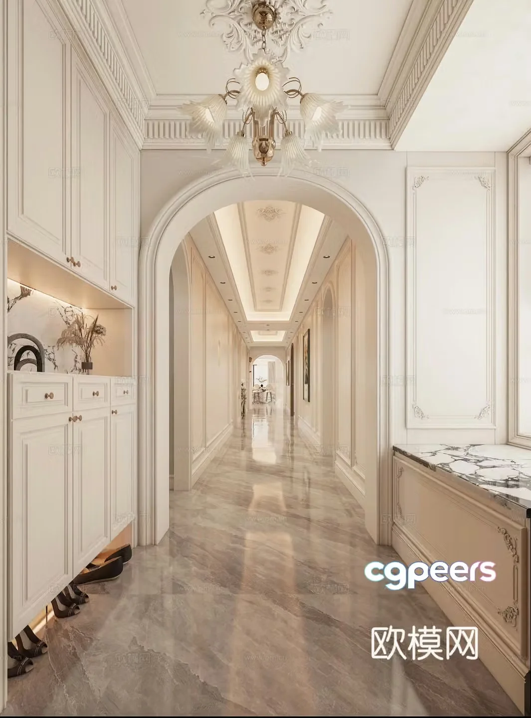 French simple European light luxury home entrance hall 3D model