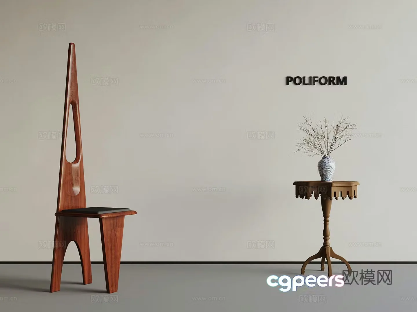 Middle-aged chair horn 3D model