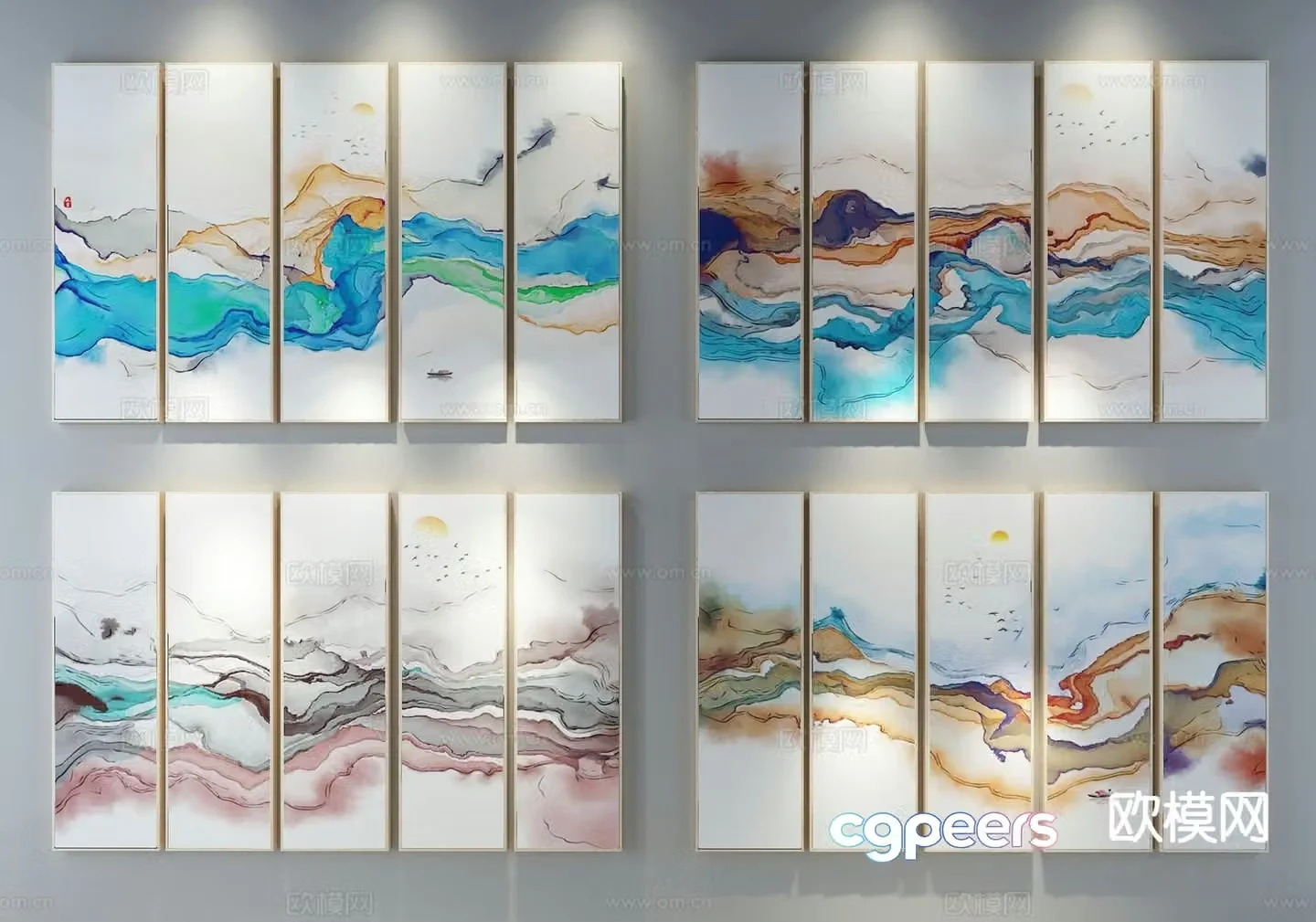 New Chinese texture painting decorative painting 3D model