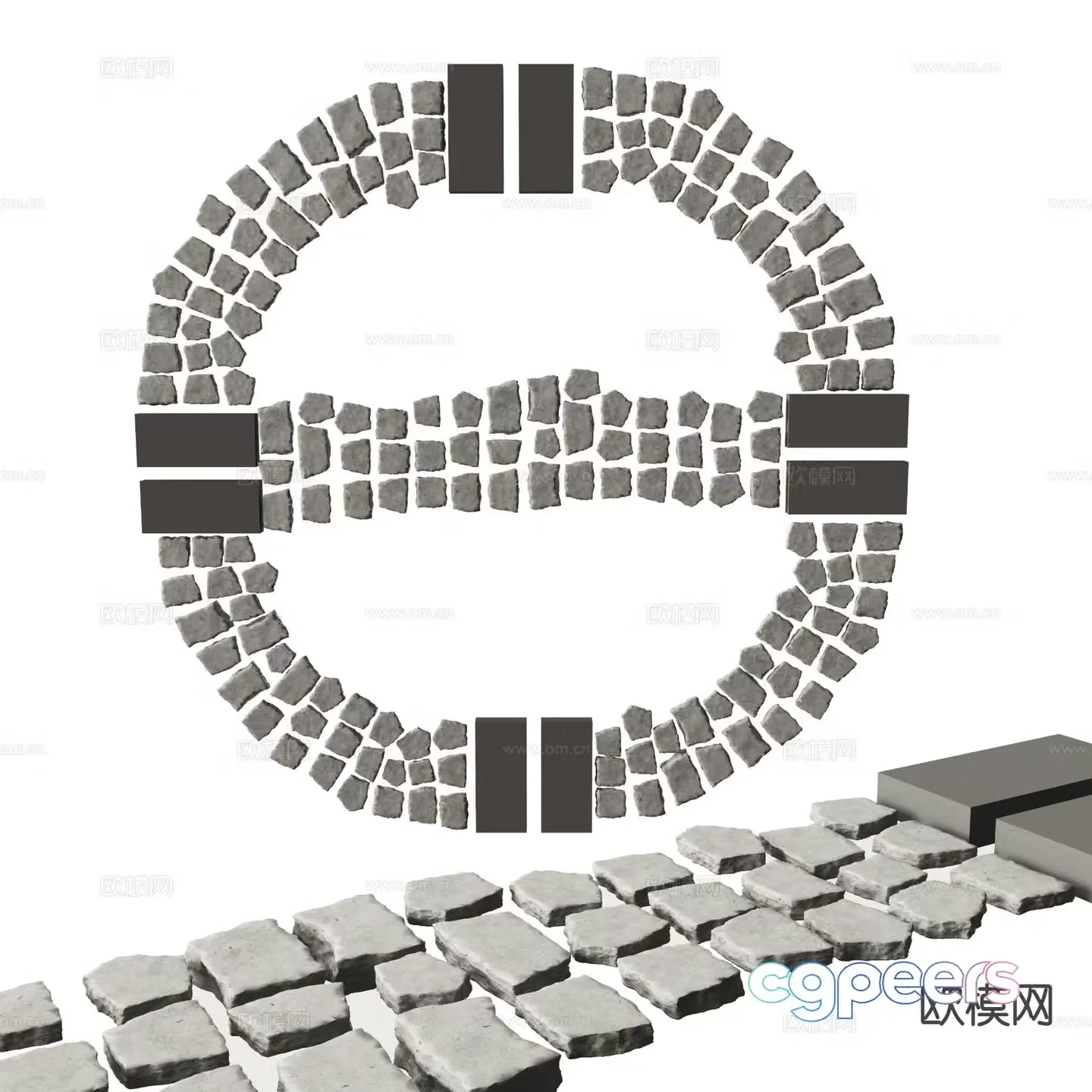 Modern stone road Tingbu sketch 3D model