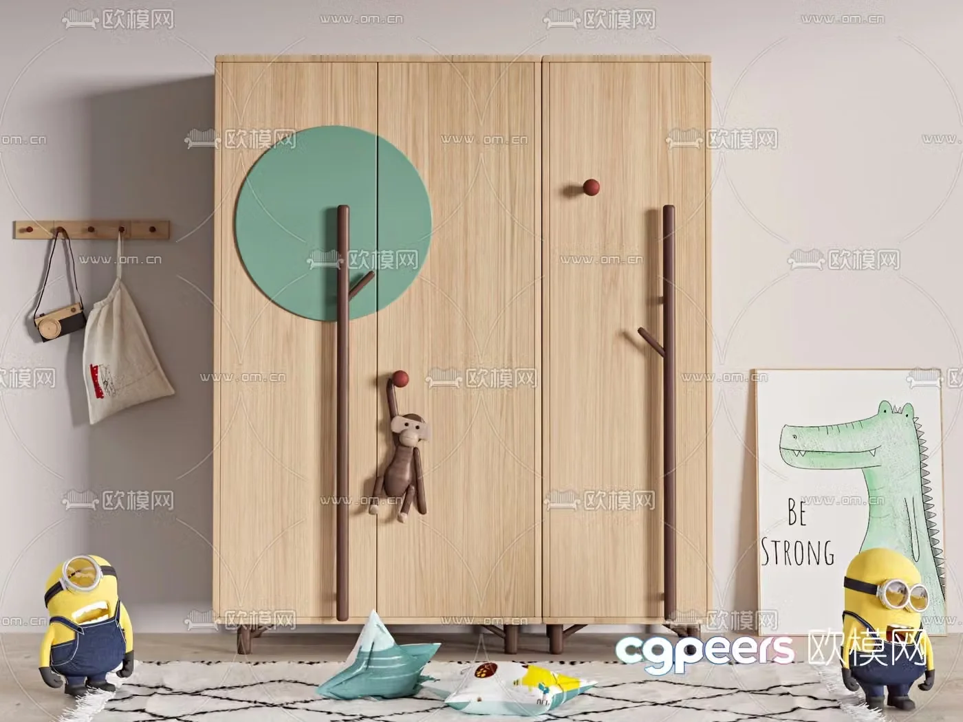 Nordic log children’s wardrobe 3d model