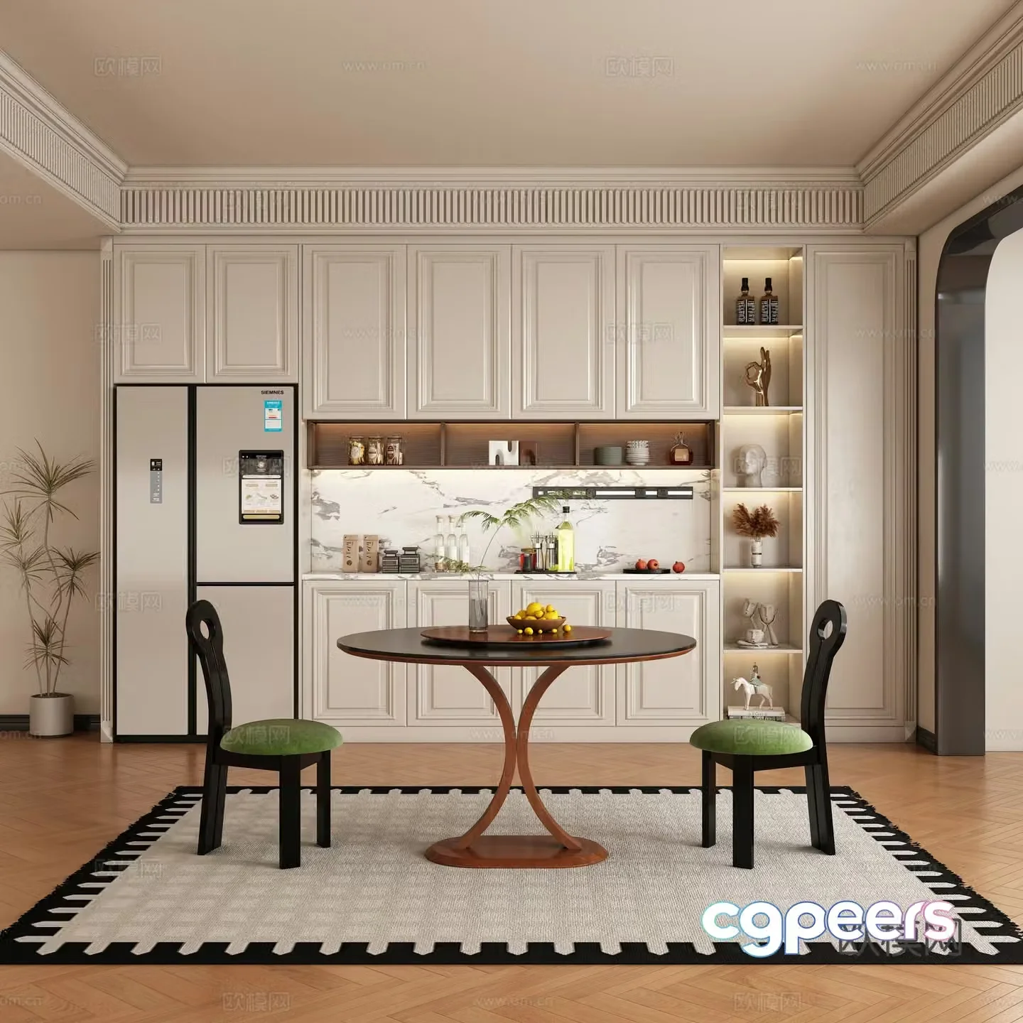 Modern restaurant dining table and chair 3d model