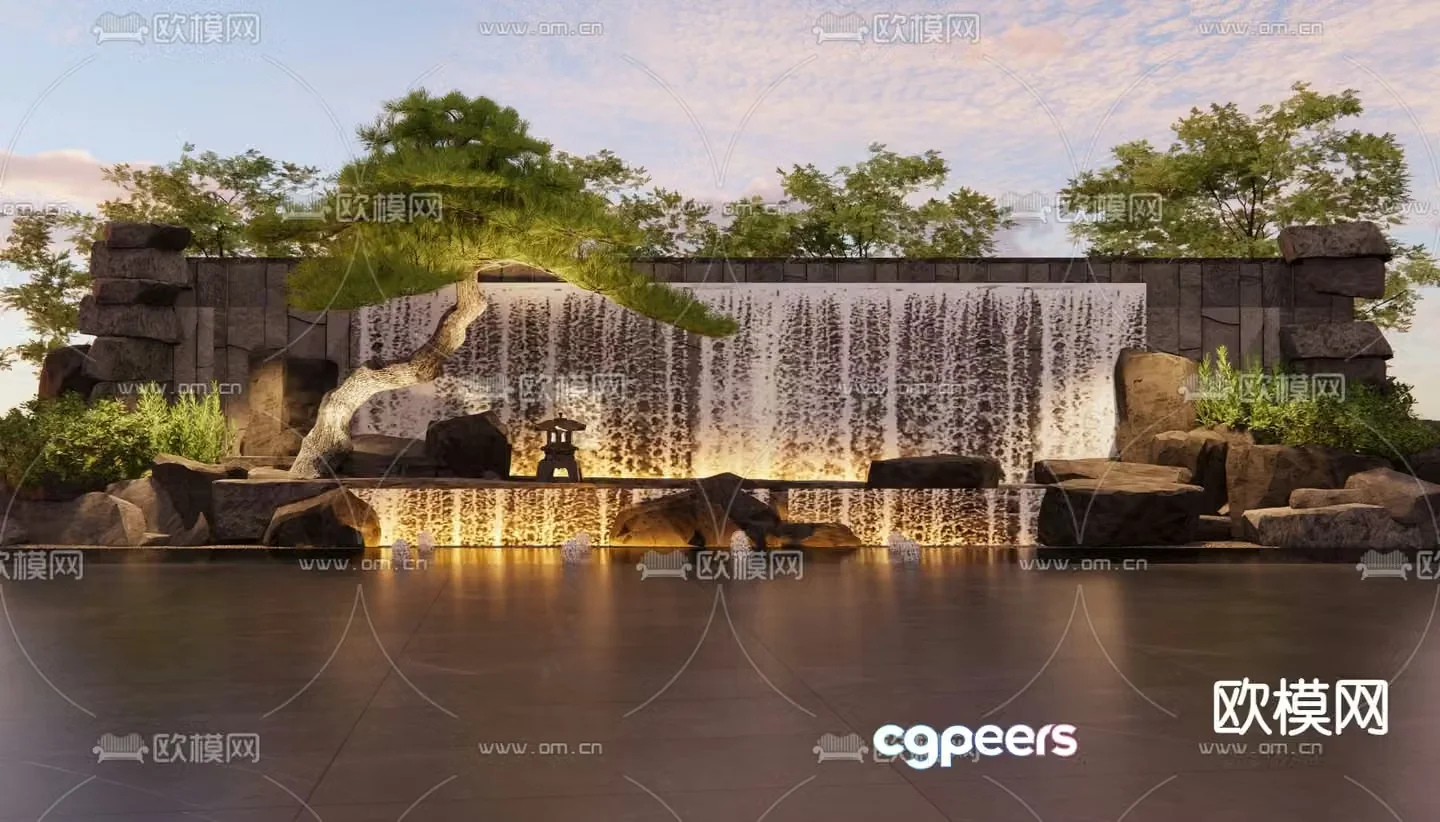 Rockery water feature falling water feature wall fountain waterfall 3D model