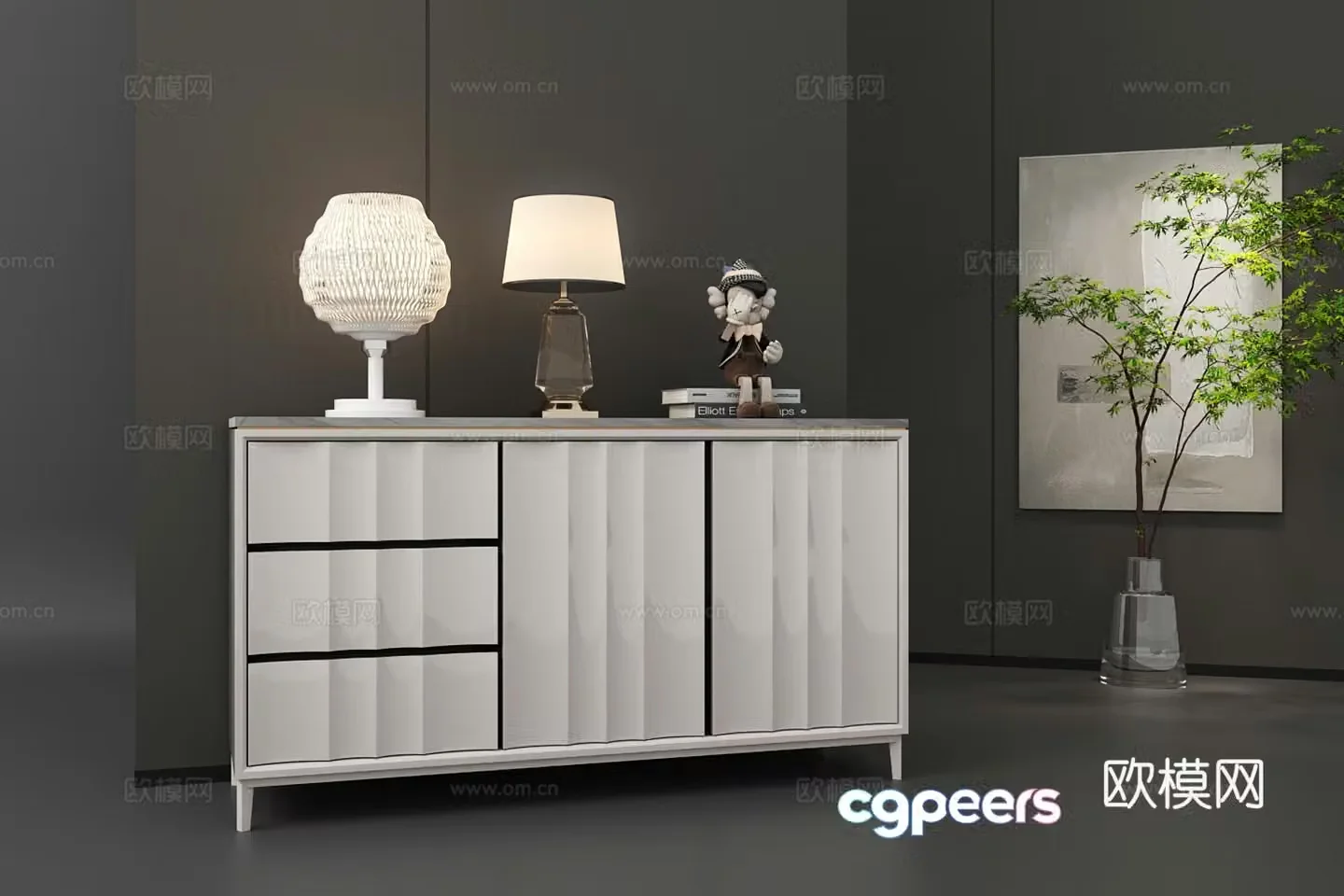 Modern cabinet desk lamp ornament combination 3D model