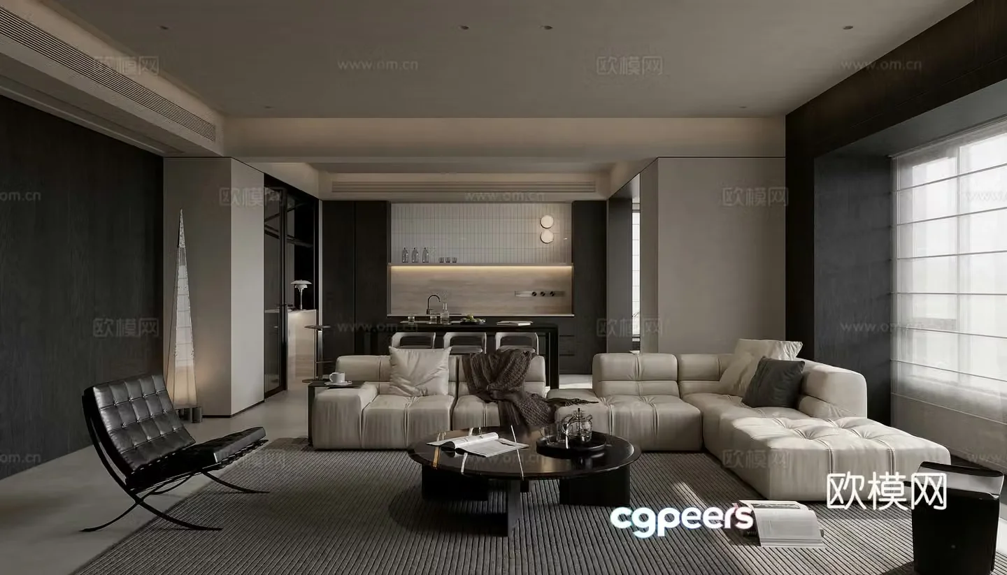 Modern living and dining room 3d model