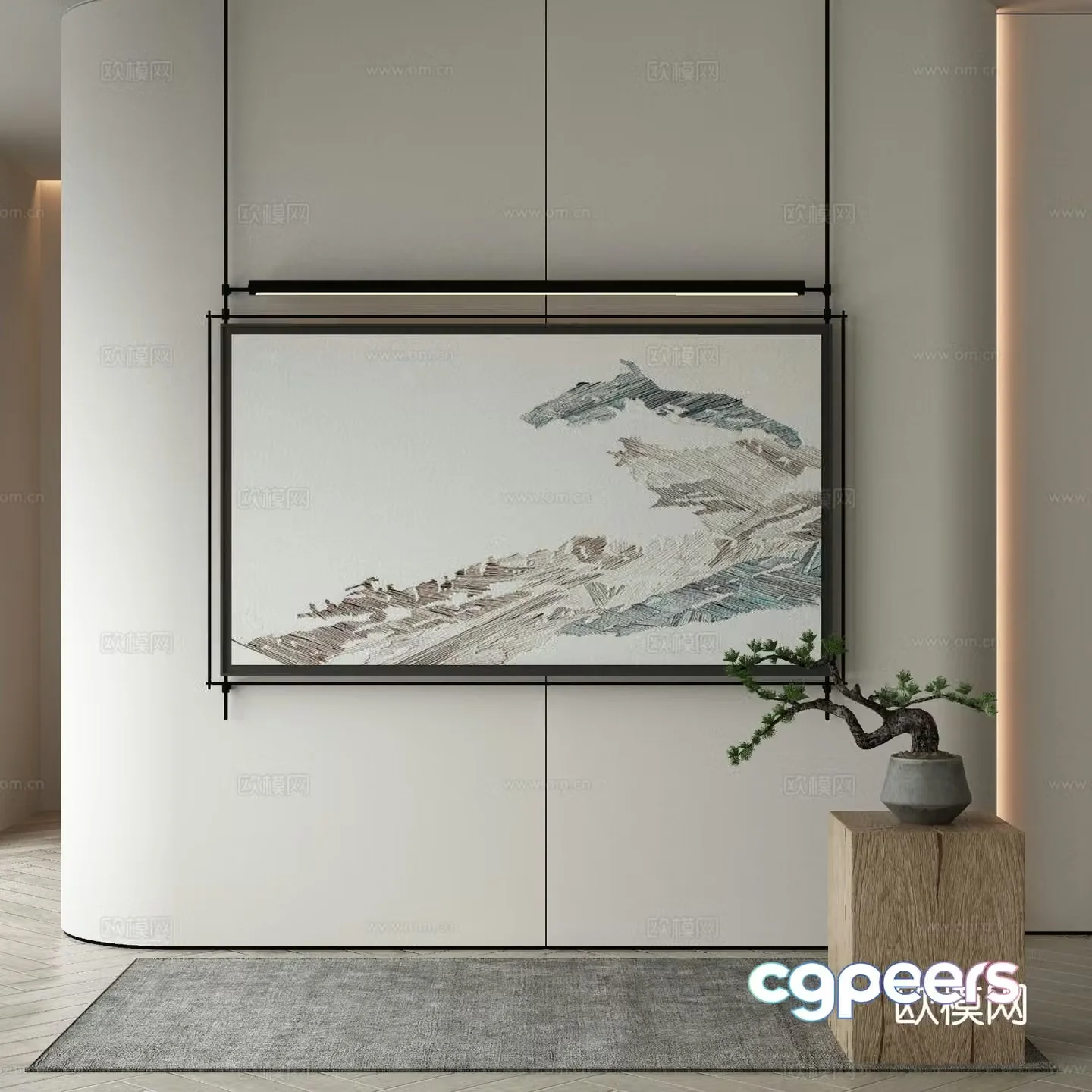 New Chinese style ink painting decorative painting 3D model