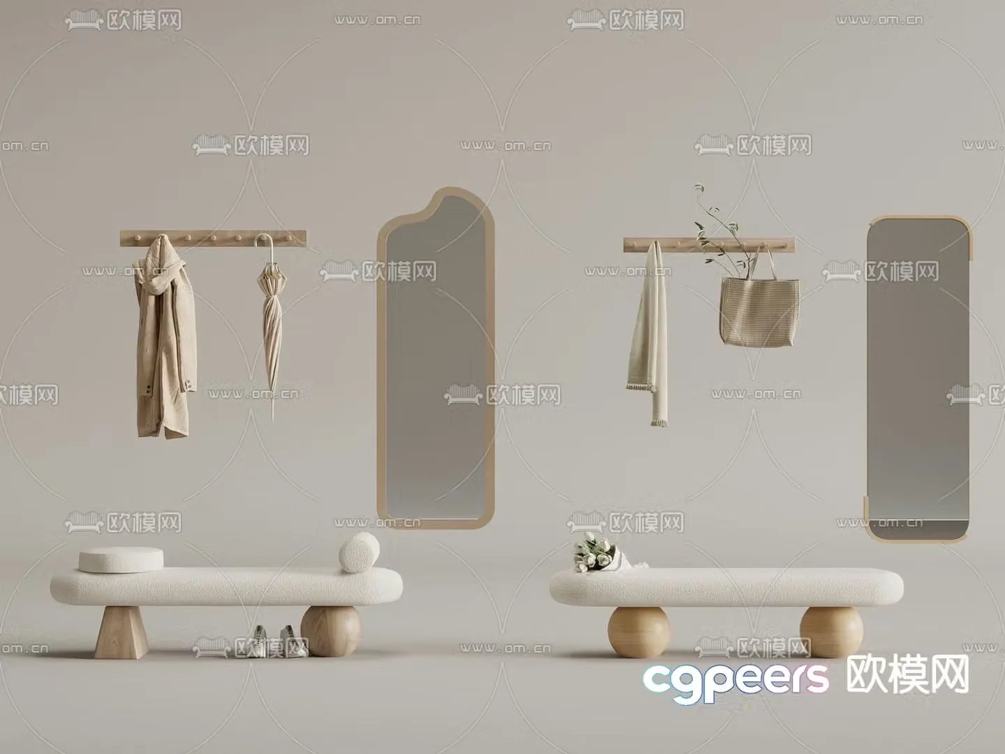 Stool Sofa Stool Shoe Change Stool Decorative Mirror 3D Model