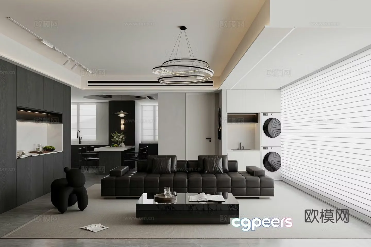 Modern living and dining room 3d model