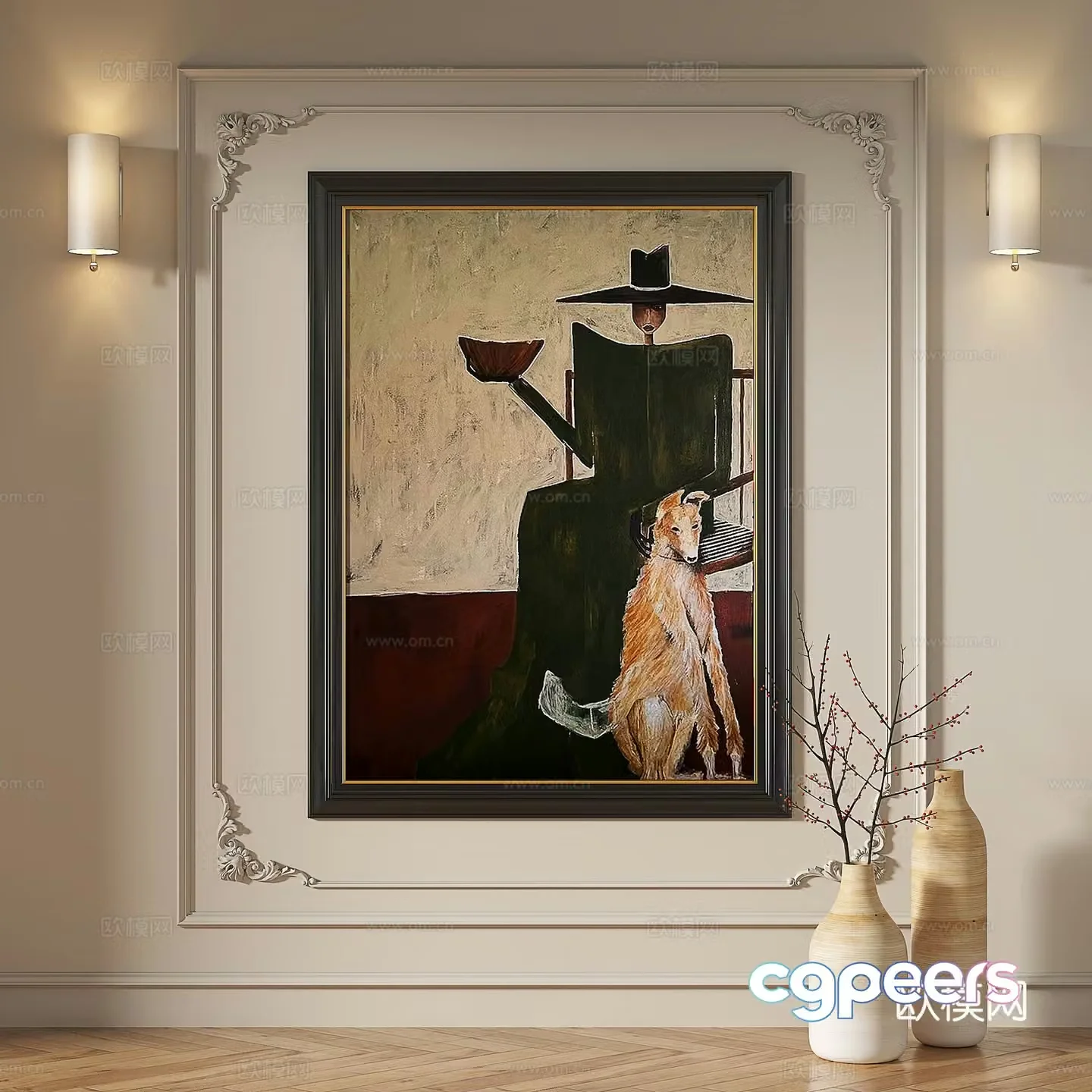 French modern simple abstract retro medieval light luxury decorative painting 3d model