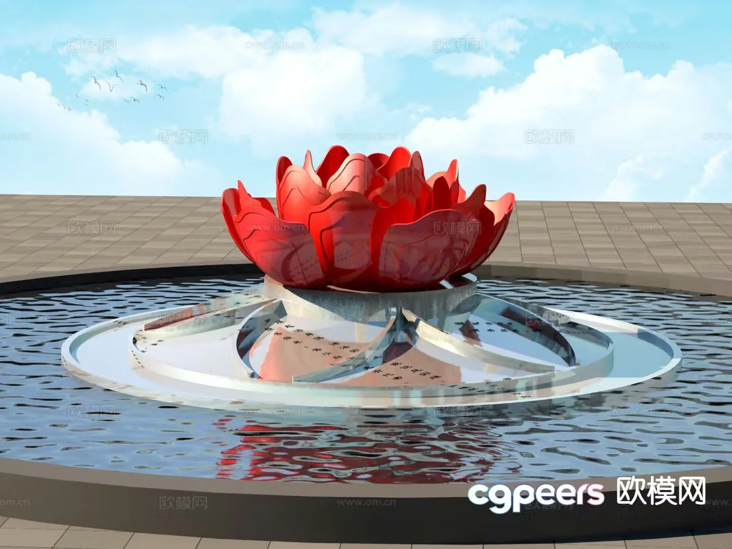 Peony flower sculpture square sculpture 3d model