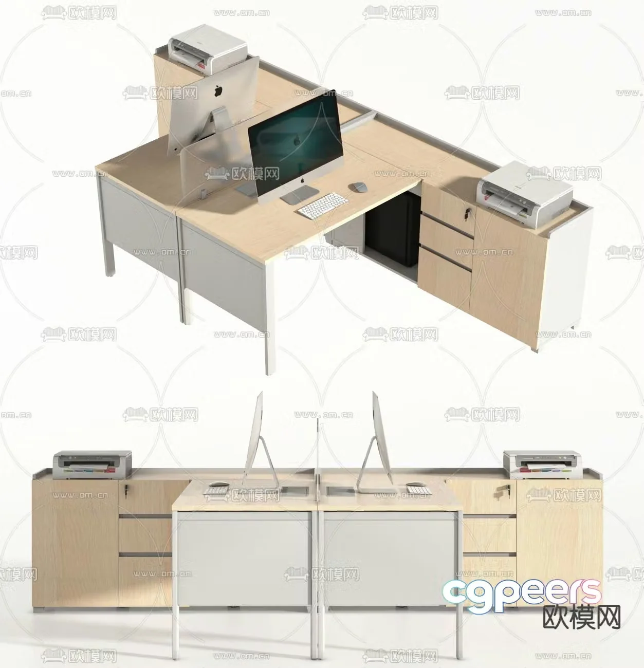 Office desk and chair screen card station 3D model