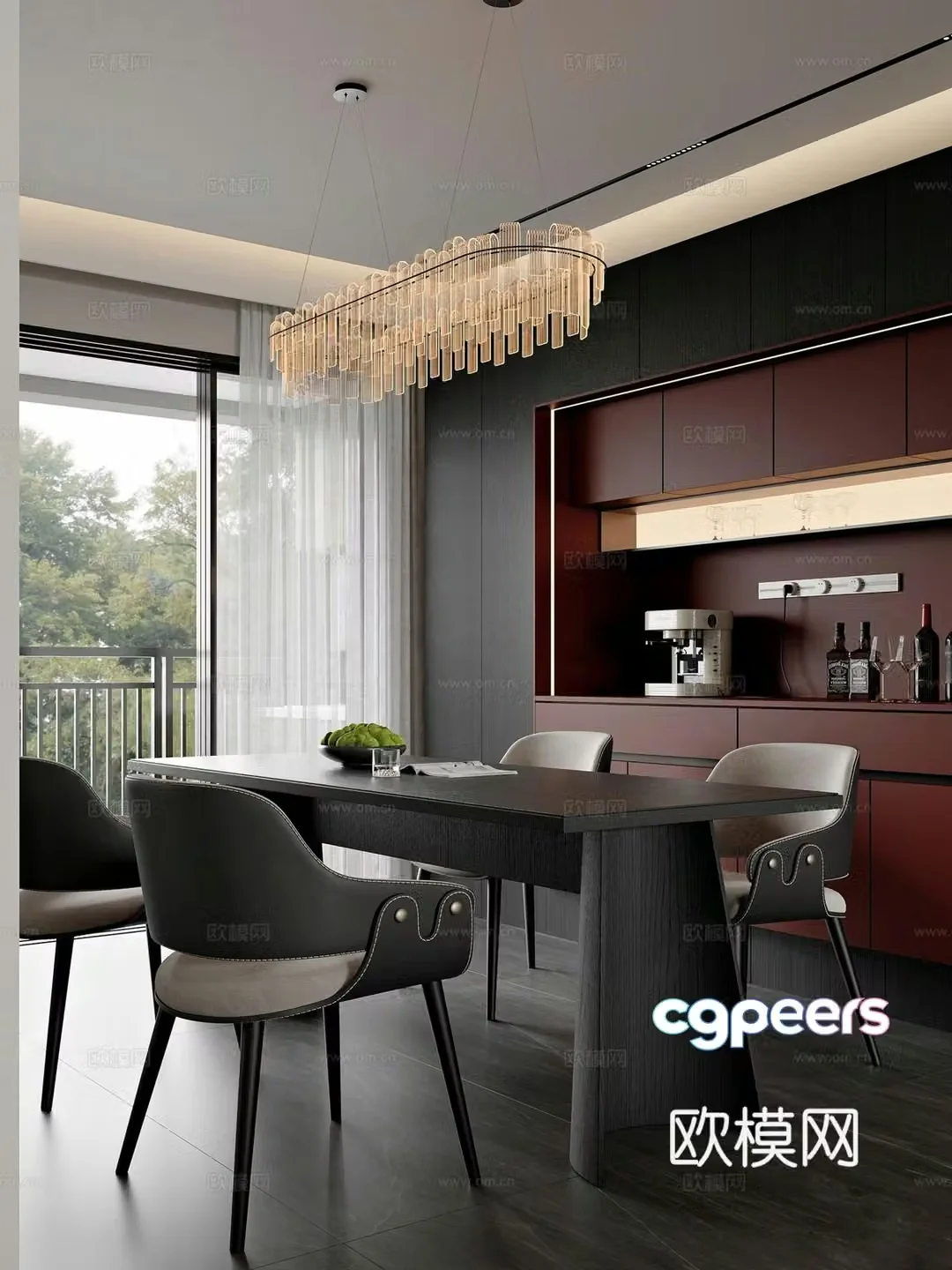 Modern minimalist living restaurant 3d model