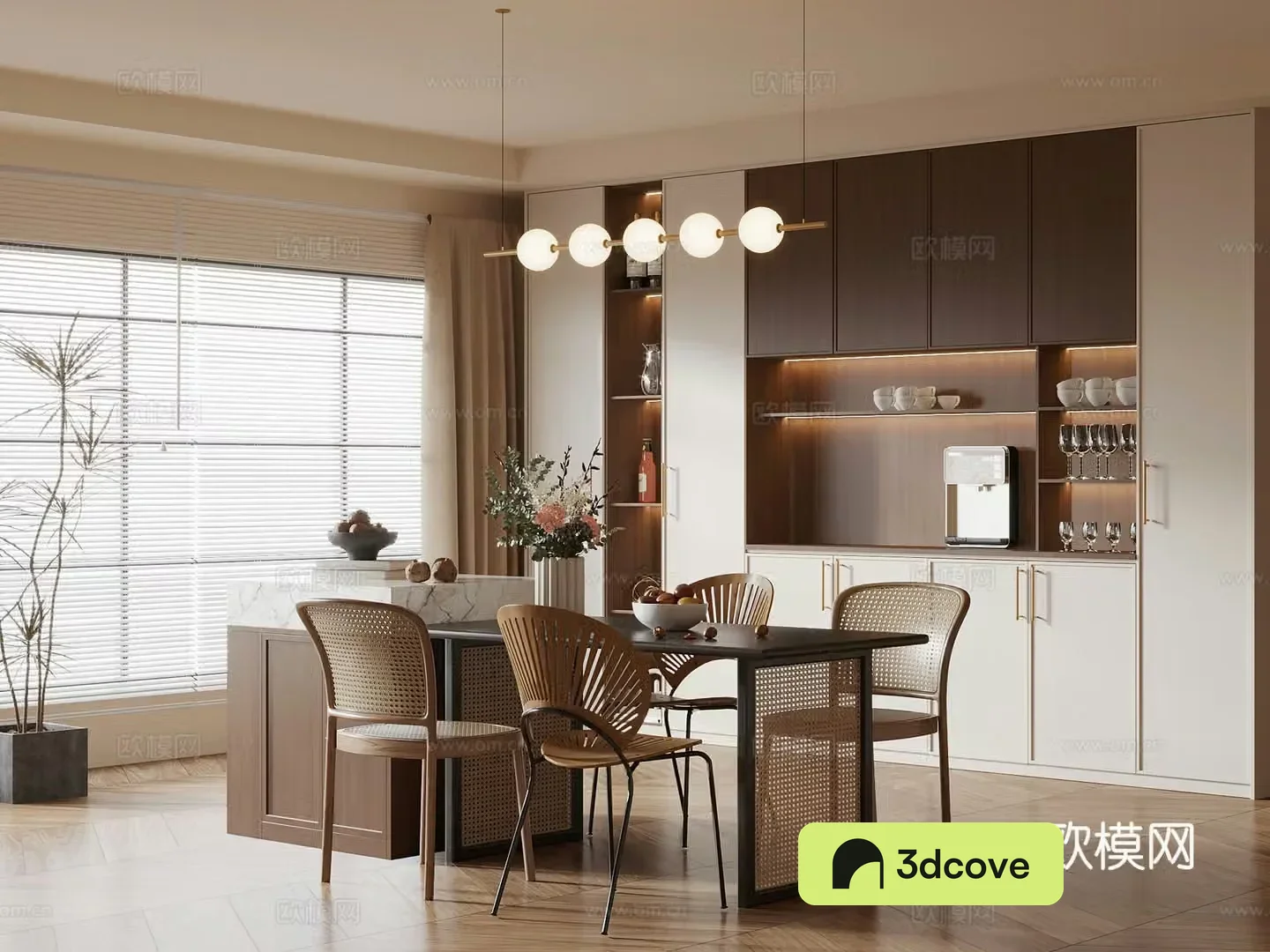 Middle-aged restaurant wine cabinet sideboard dining table chair island 3D model