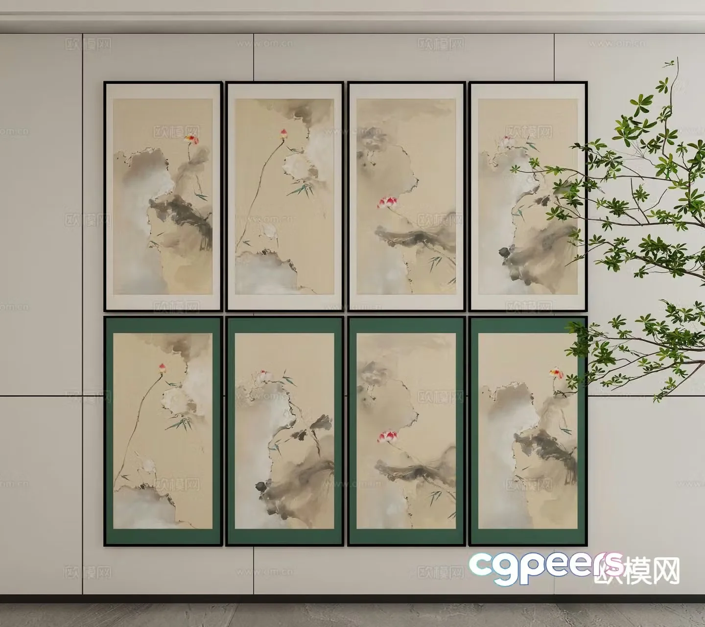 New Chinese style ink painting landscape painting decorative painting 3D model