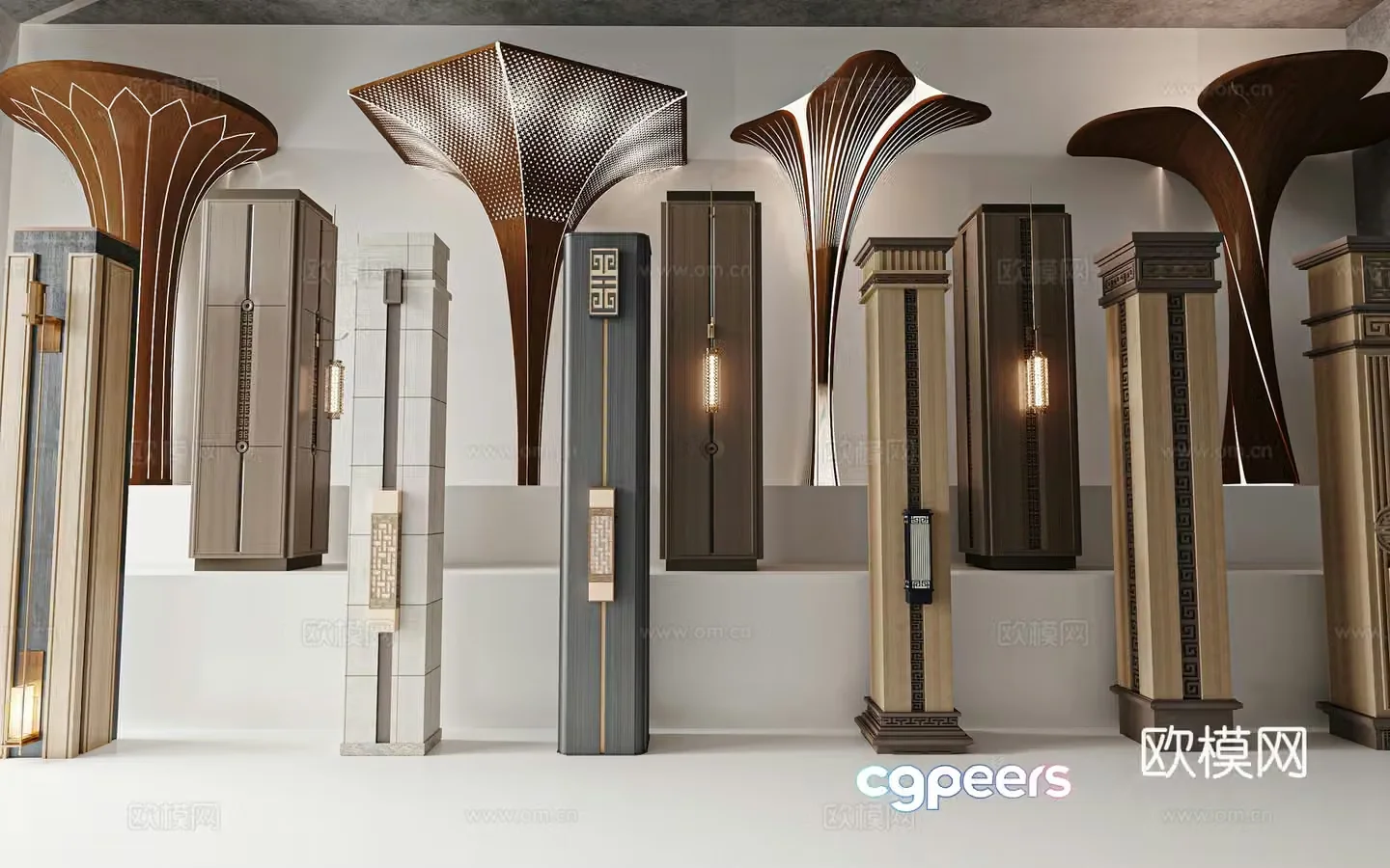 New Chinese column special-shaped column decorative column 3D model