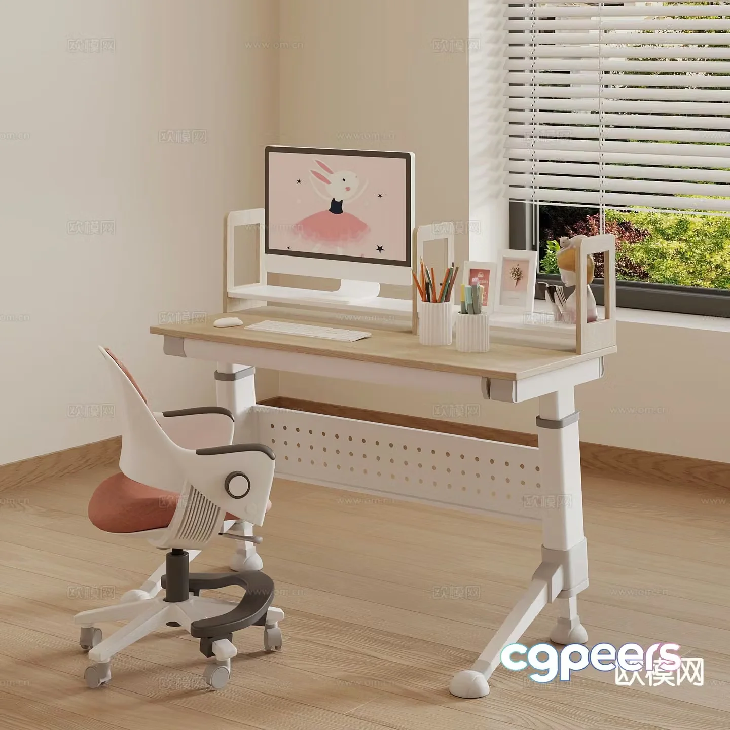 Modern children’s desk and chair learning desk and chair 3d model