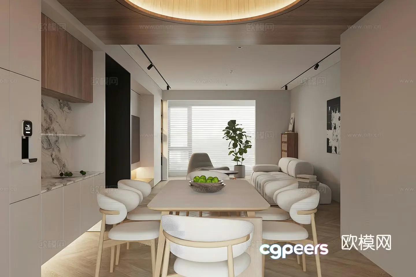 Log-style home living and dining room Cream-style home living and dining room without lights Home dining table and chairs 3D model