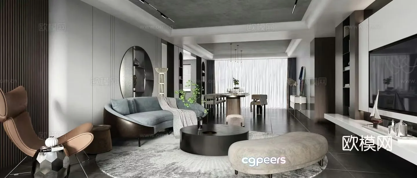 Italian living room Italian living room Combination sofa TV background wall Light luxury lounge chair 3D model