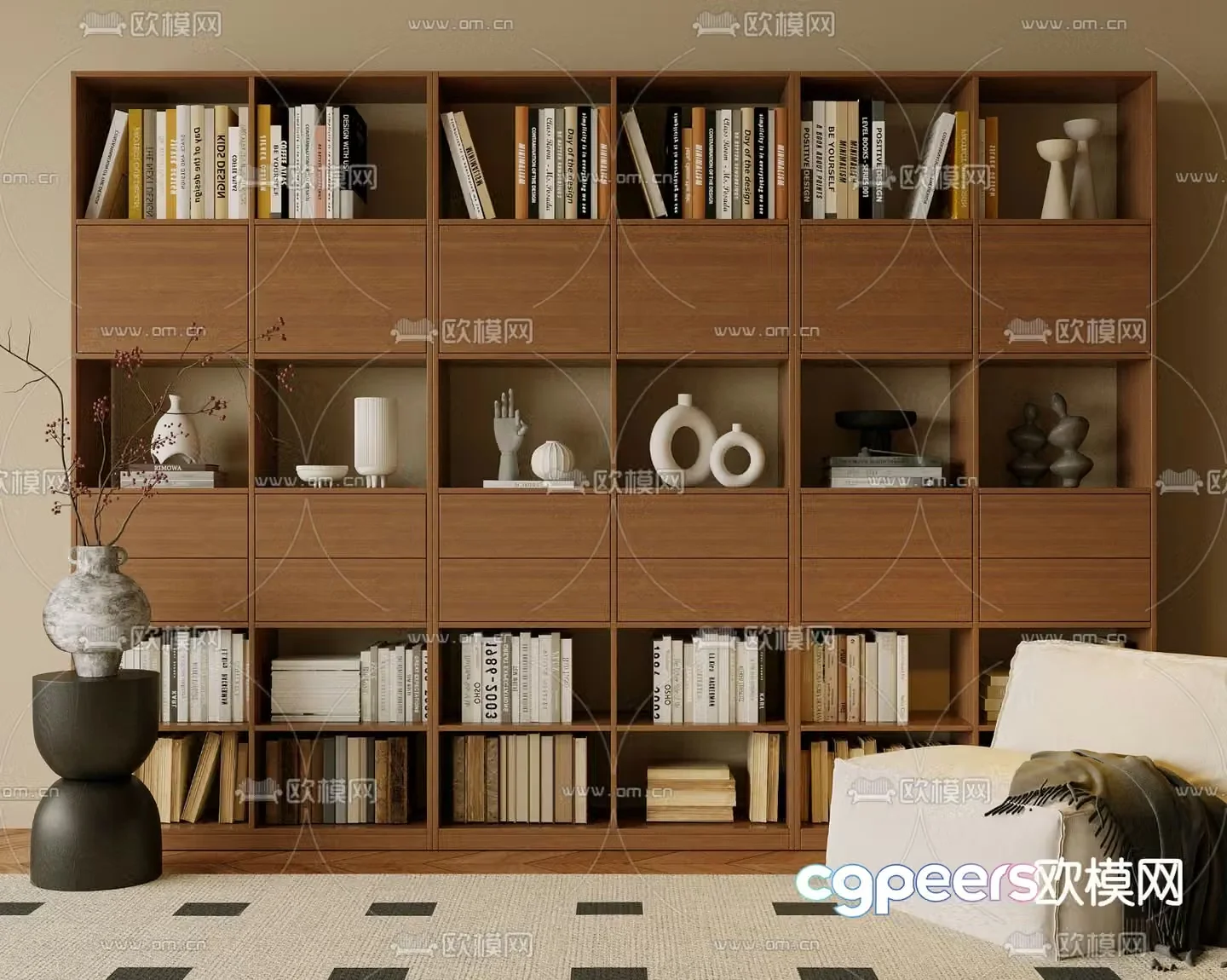 Wabi-sabi bookcase display cabinet 3d model